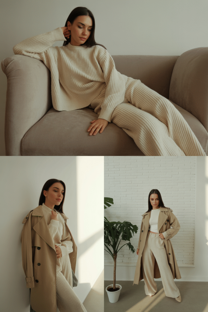 Matching Knit Set + Trench Coat = Luxe Meets Lazy